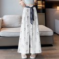thumbnail image 2 of Fiaer Floral Wide Leg Pants for Women Yoga Boho Palazzo Silk Baggy Trousers Casual Trendy Comfort Slacks with Silk Belt Pants White M, 2 of 4