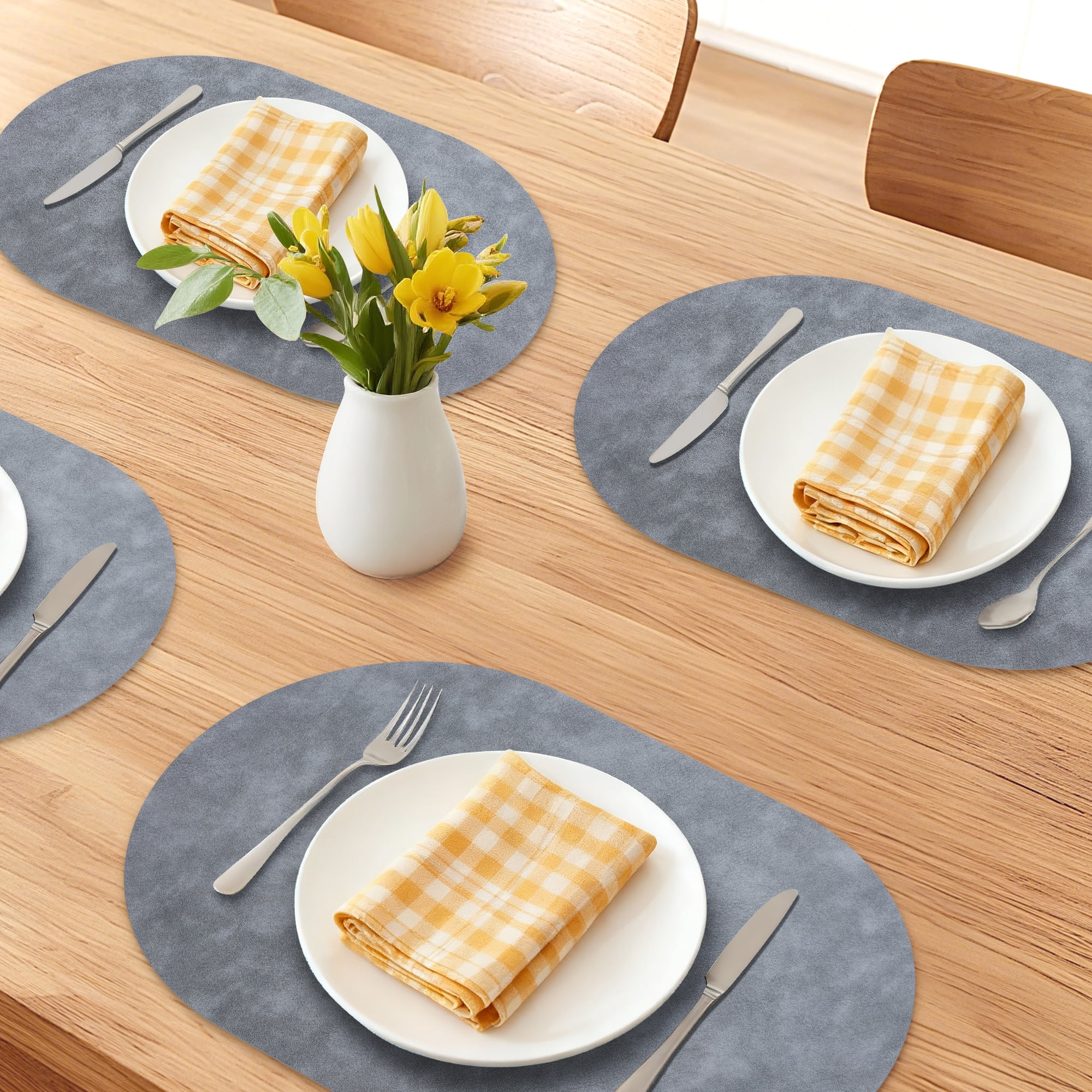 Unique Bargains 6pcs Oval Table Mats for Kitchen Starry Gray/Dark Gray 17.3"x11.8"