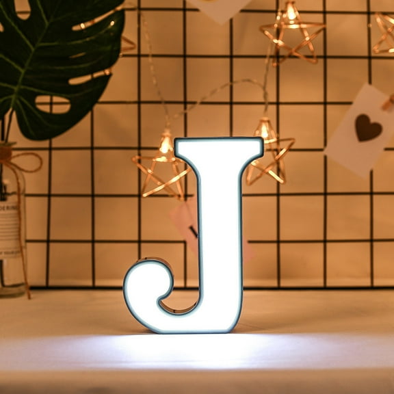 Masteelf Alphabet J LED Night Light for Romantic Home Decor and Parties, Safe Plastic White Color, Requires 2 AAA Batteries, Size: J