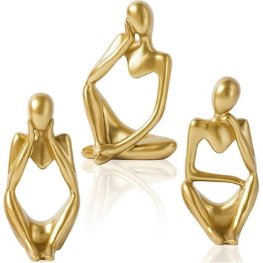 3Pcs Resin Thinker Statue Gold Decor , Abstract Bookshelf Decor, Decorative Sculpture for Office,Book Shelf, Gold Figurines Home Decor,Gold Decor Accents