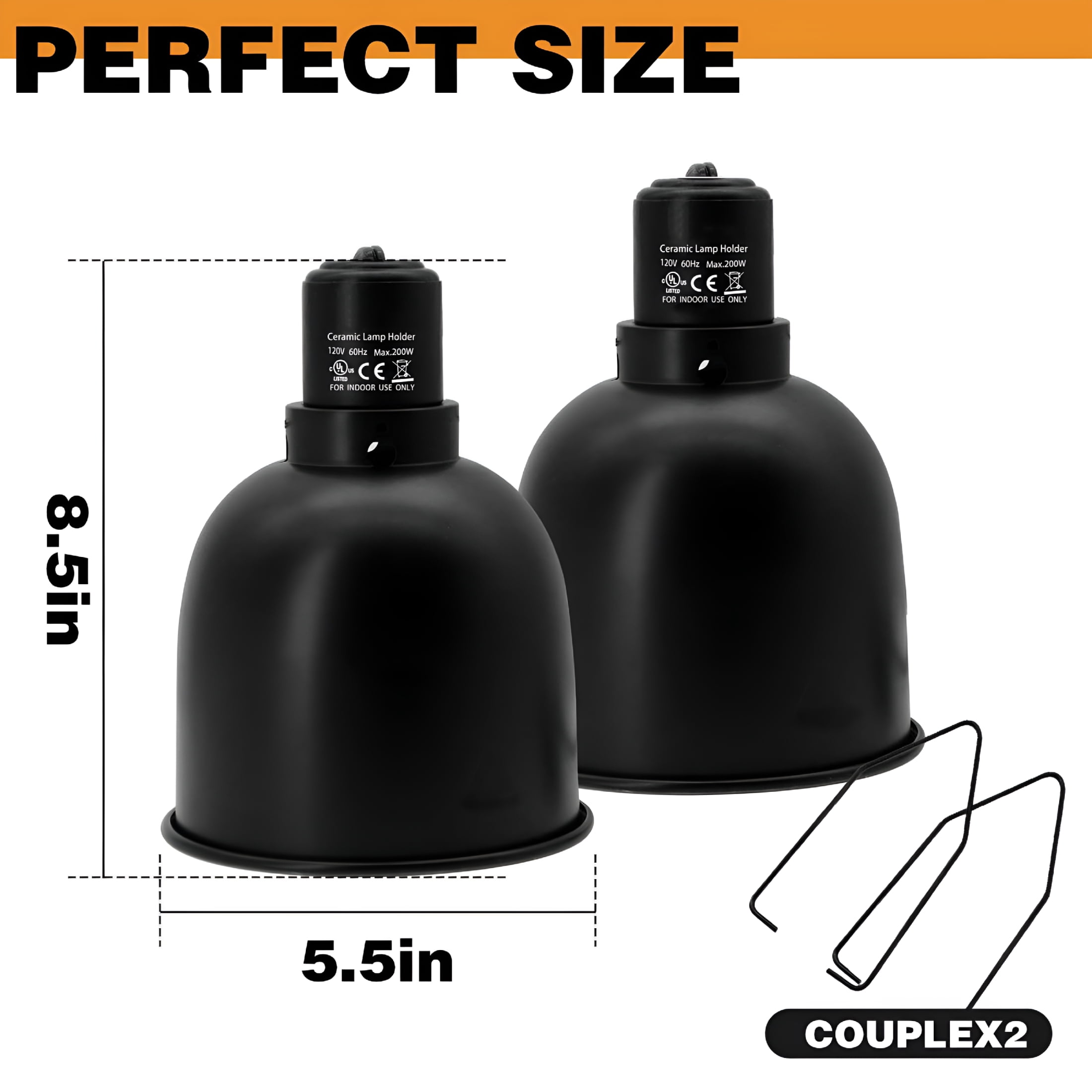 HIBIBUD 2026 New 5.5-Inch Reptile Heat Lamp Fixture (2 Packs) Dual-Switch Reptile Light Fixture Reptile Heat Lamp Single Fixture Max 200W Power E26