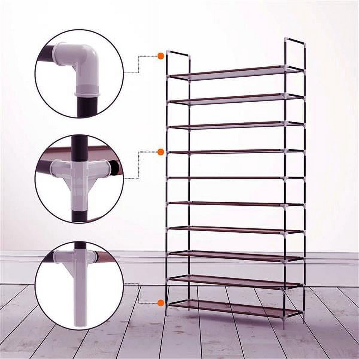 Dark Brown 10-Tier Non-Woven Fabric Shoe Rack - Simple Assembly, 50-Pair Capacity, Space-Saving with Handle for Home, Dorm & Office