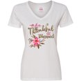 thumbnail image 3 of Inktastic Thankful and Blessed Inspirational Saying with Pink Flowers Women's V-Neck T-Shirt, 3 of 5