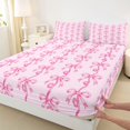 thumbnail image 3 of Homewish Kawaii Pink Ribbon Bed Sheets for Kids, Princess Bow-tie Bow King Sheets, Cute Cartoon Bowknot Sheet Set, Luxury Bedroom Decor, 4pcs, 3 of 7