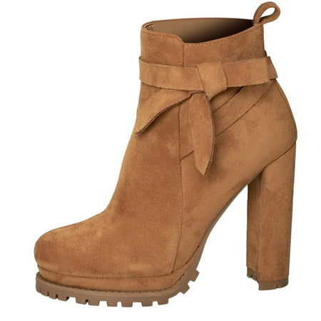 

Women Bootiez Super High Heel Casual Lightweight Bowknot Bootie Solid Color Pointed Side Zip Ankle Boots Brown Boots women size 8.5