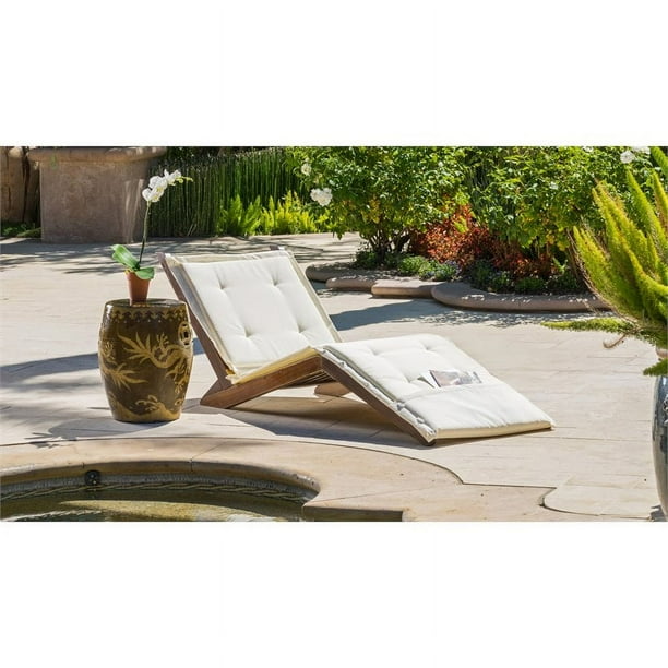 Noble House Sonora Wood Folding Lounger Mahogany with Cream Cushion Walmart