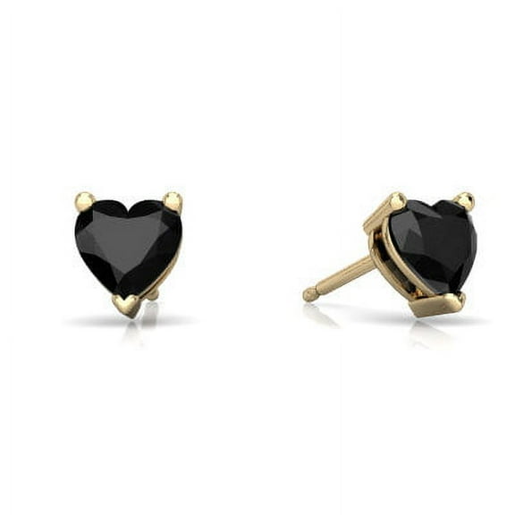 Paris Jewelry 24k Yellow Gold 2 Ct Black Sapphire Heart Stud Earrings Plated