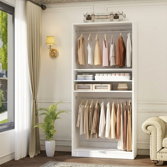 Homieasy 36'' Walk-in Closet Organizer System with 2 Hanging Rods and Adjustable Shelves, White