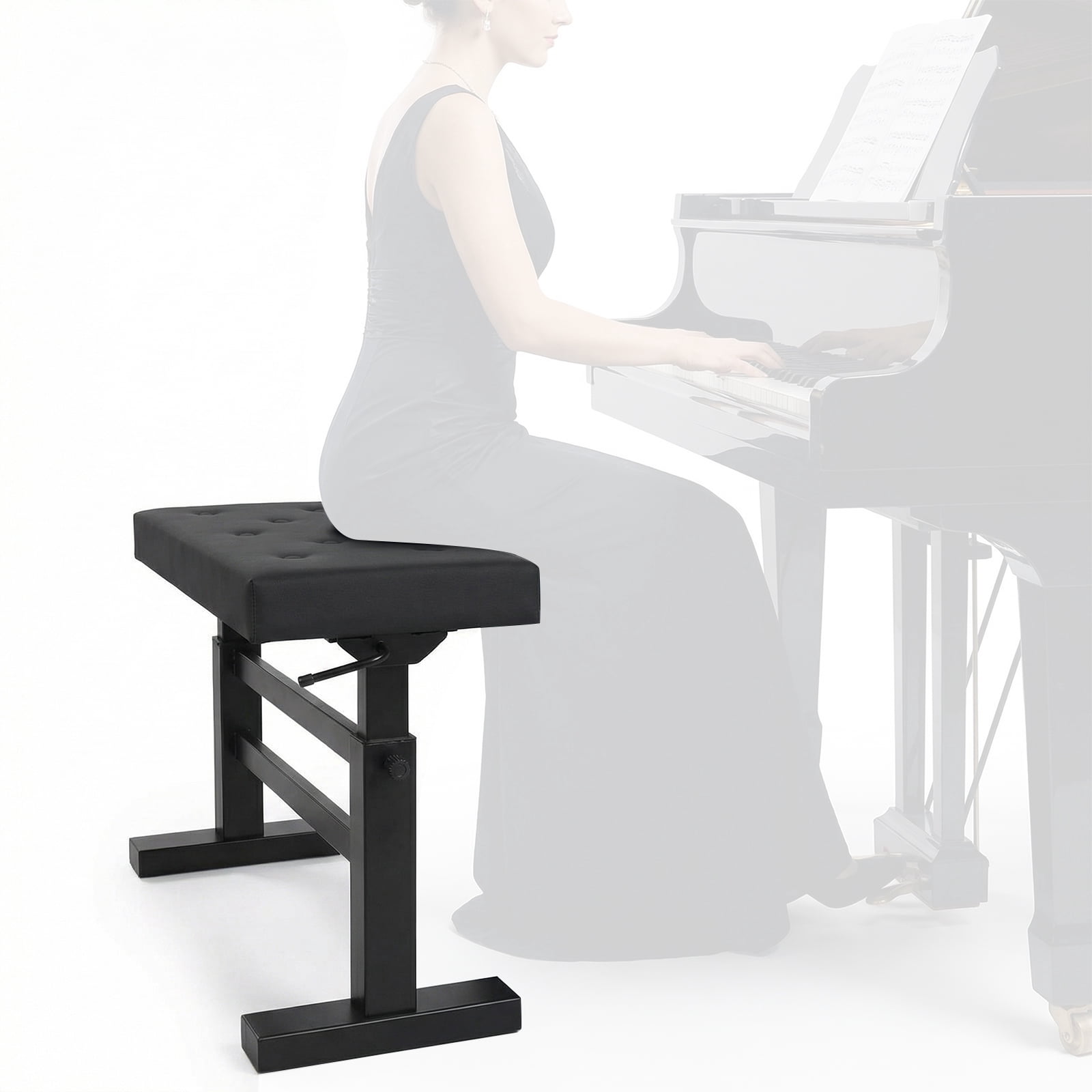 golytefs Hydraulic Lifting Piano Bench Pu Leather Height Adjustable Piano Stool Non-slip High-density Sponge Thickened Chair Load Up To 396LBS for Home/music Room/classroom (Black)