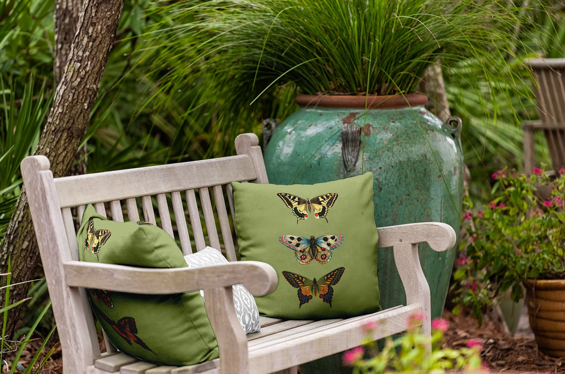 16" x 16" Simply Daisy Butterflies Indoor/Outdoor Pillow, Apple Green Qty 1
