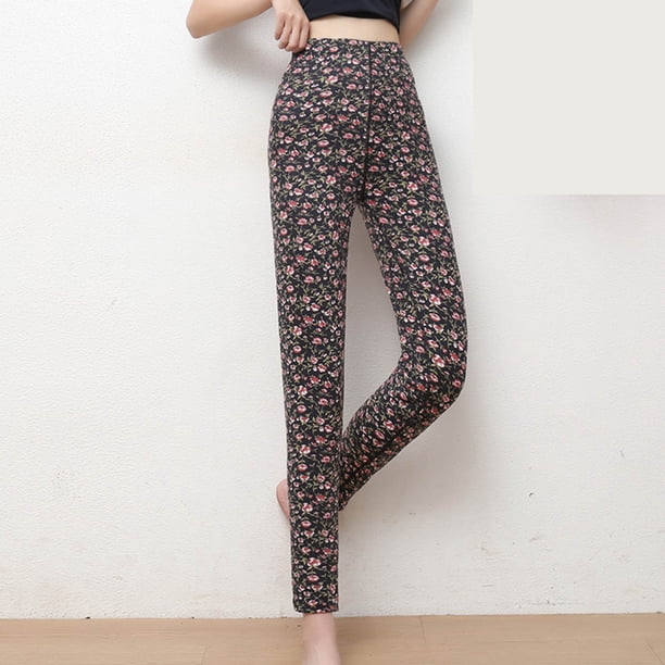 Pantalones térmicos ajustados de cintura alta con estampado de invierno para mujer, ropa interior térmica de poliéster para mujer