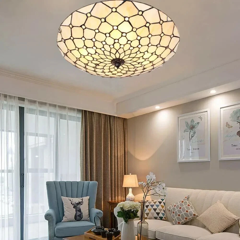 More Change Tiffany Style Ceiling Chandelier Light Flush Mount Lamp Fixtures Stained Glass Decor
