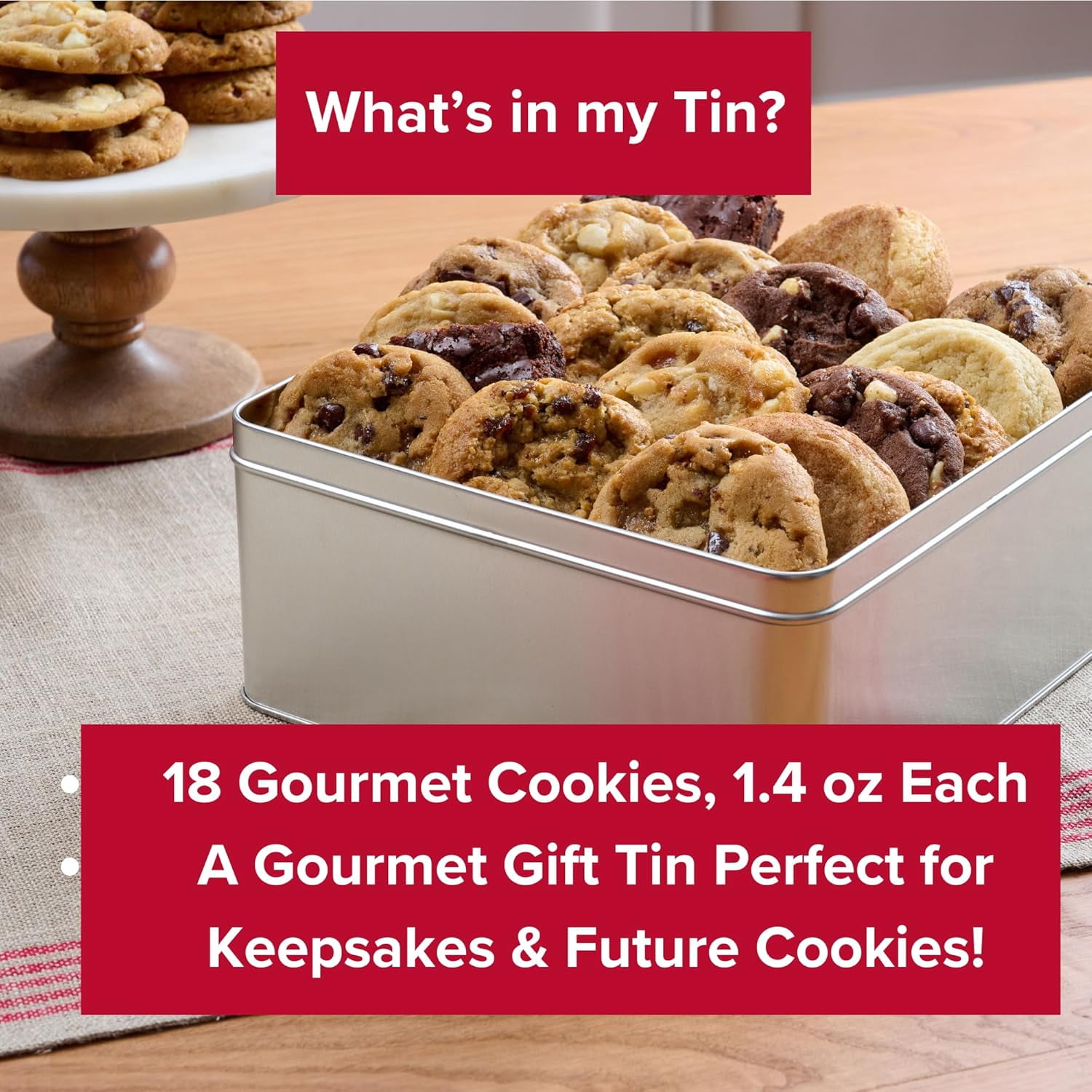 Christie Cookie Co Gourmet Gift Tin Classic Assortment, 18 Count with Chocolate Chip, Oatmeal Raisin and White Chocolate Macadamia Nut Cookies