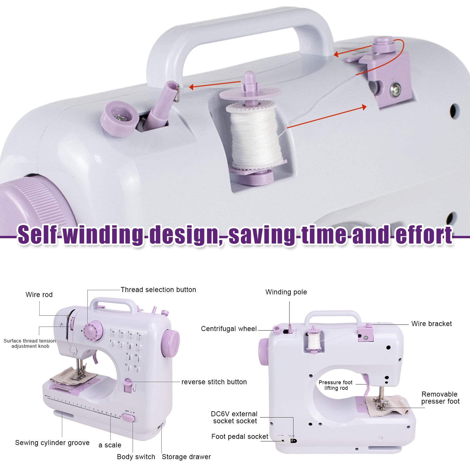 SINGOMON Sewing Machine, 67PCS Sewing Tool Set, Portable Sewings Machine Built-in12 Stitch Patterns, Dual-Speed Control, Home Multi-Function Handheld Mending Machine for Beginners