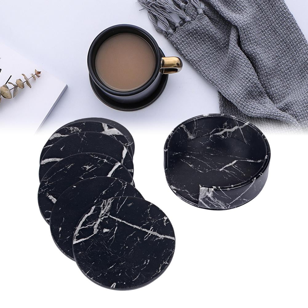 Leather Heat Insulation Cup Drink Coasters Cup Pad Mat Tableware w/ Holder 
