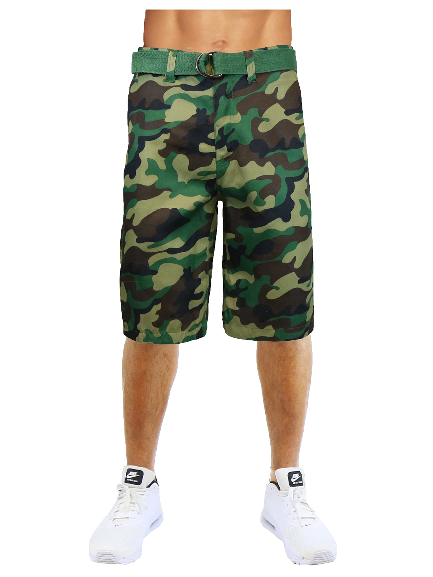 Men's FlatFront SlimFit Belted Camouflage Shorts