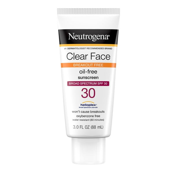 Neutrogena Clear Face Sunscreen Lotion, SPF 30 OxybenzoneFree, 3 fl oz