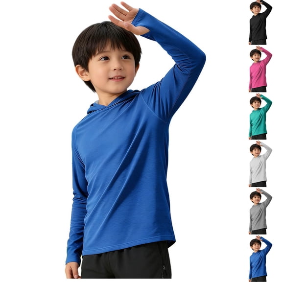 BOVXNPU Boys Long Sleeve T-Shirts Solid Long Sleeve Hooded Sun Protection Shirt Broken Cuff Summer Tops