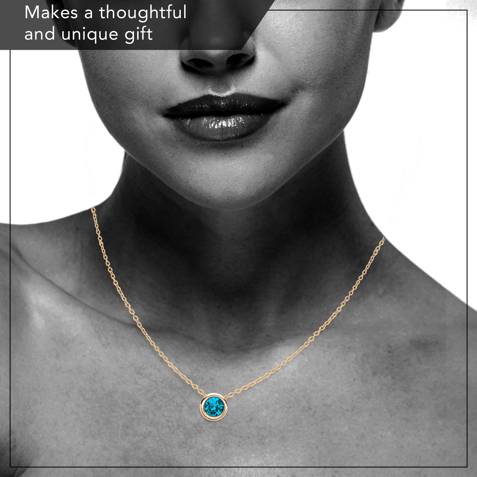 X & O Women's 14K Yellow Gold Plated Blue Zircon Crystal Pendant Necklace