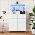 thumbnail image 3 of Commode Intelligente avec 11 Tiroirs en Tissu, Station de Recharge Intégrée avec Chargeur Sans Fil et Éclairage DEL RVB, Armoire de Rangement Industrielle Anti-Basculement pour Chambre, Gris Foncé Blanc Noir Brun, 3 of 8