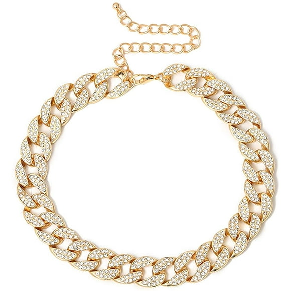 Rhinestone Curb Cuban Link Chain Choker for Women Unisex Cool