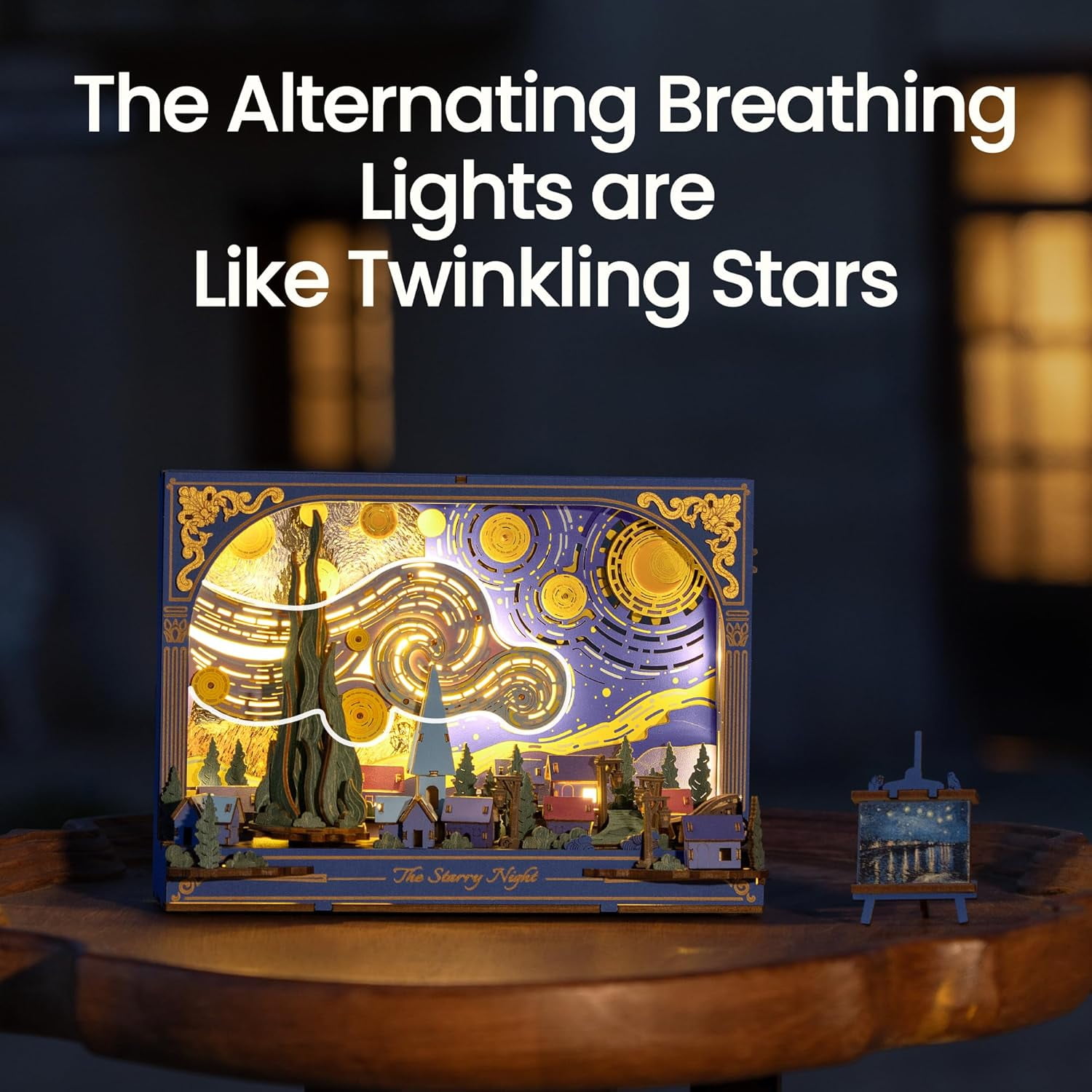 ROKR Wooden Puzzle Building Set for Adult with Lights The Starry Night , Art & Craft Kit, Wall Painting Frame Room Decor, Xmas Gift