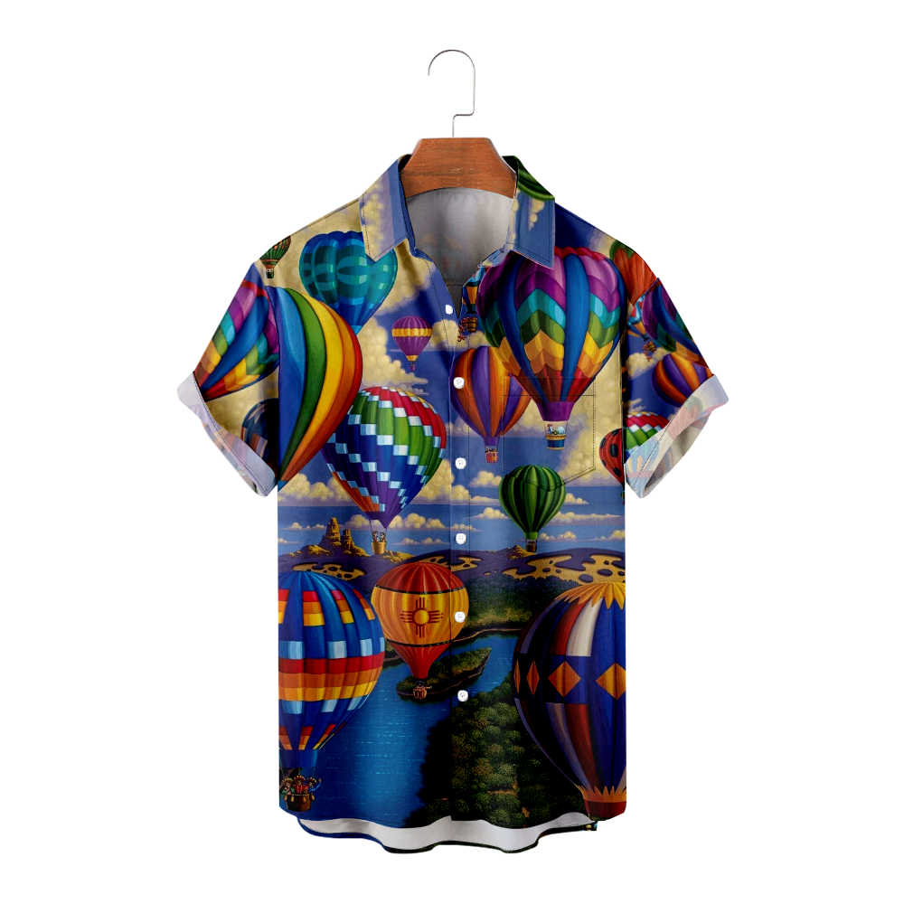 Hot Air Balloon theme Shirt Breathable Button Down Beach Shirts for men