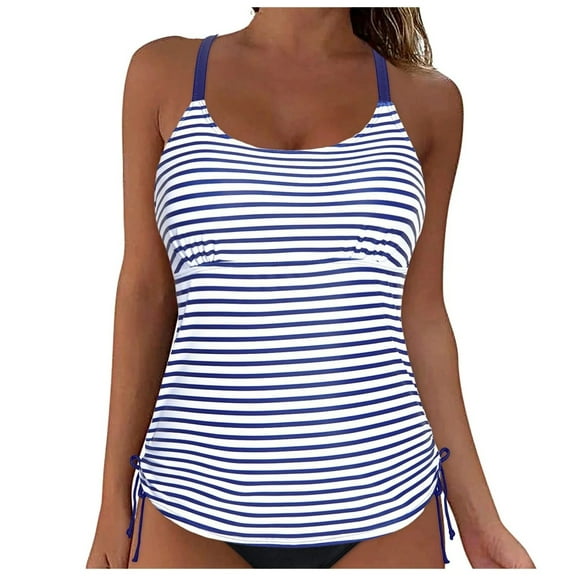 ZQUUVOU Women's Tankini Top Spaghetti Strap Print Roudn Neck Swim Tops (White,2XL)