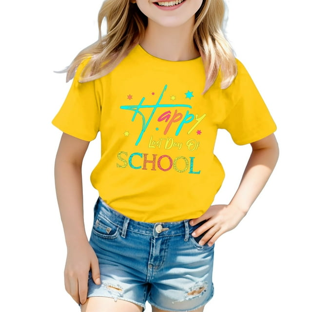 Hauts d'Été Décontractés pour Filles - T-Shirt à Manches Courtes Imprimé Dessin Animé Mignon pour Tout-Petits et Adolescents Mode