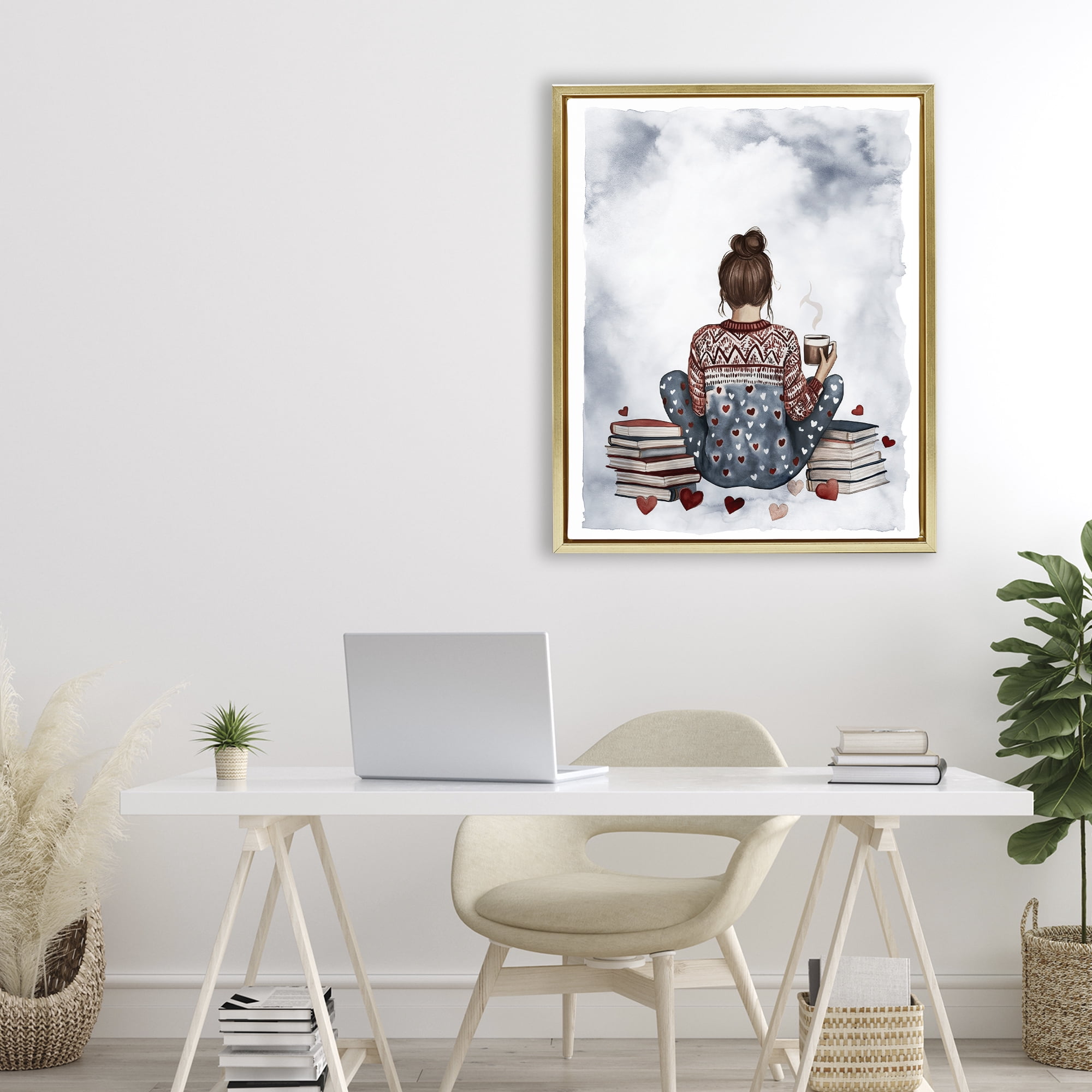 Stupell Industries Cozy Ritual Reader Gold Framed Floater Canvas Wall Art, design by Svetlana Aleynikova