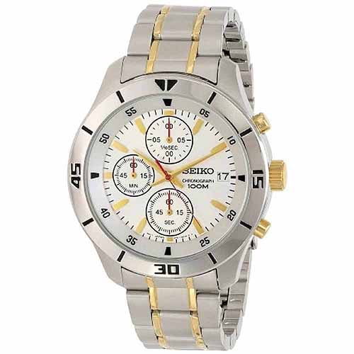 Seiko Men's Two-Tone Stainless Steel Chronograph Watch with White Face -  