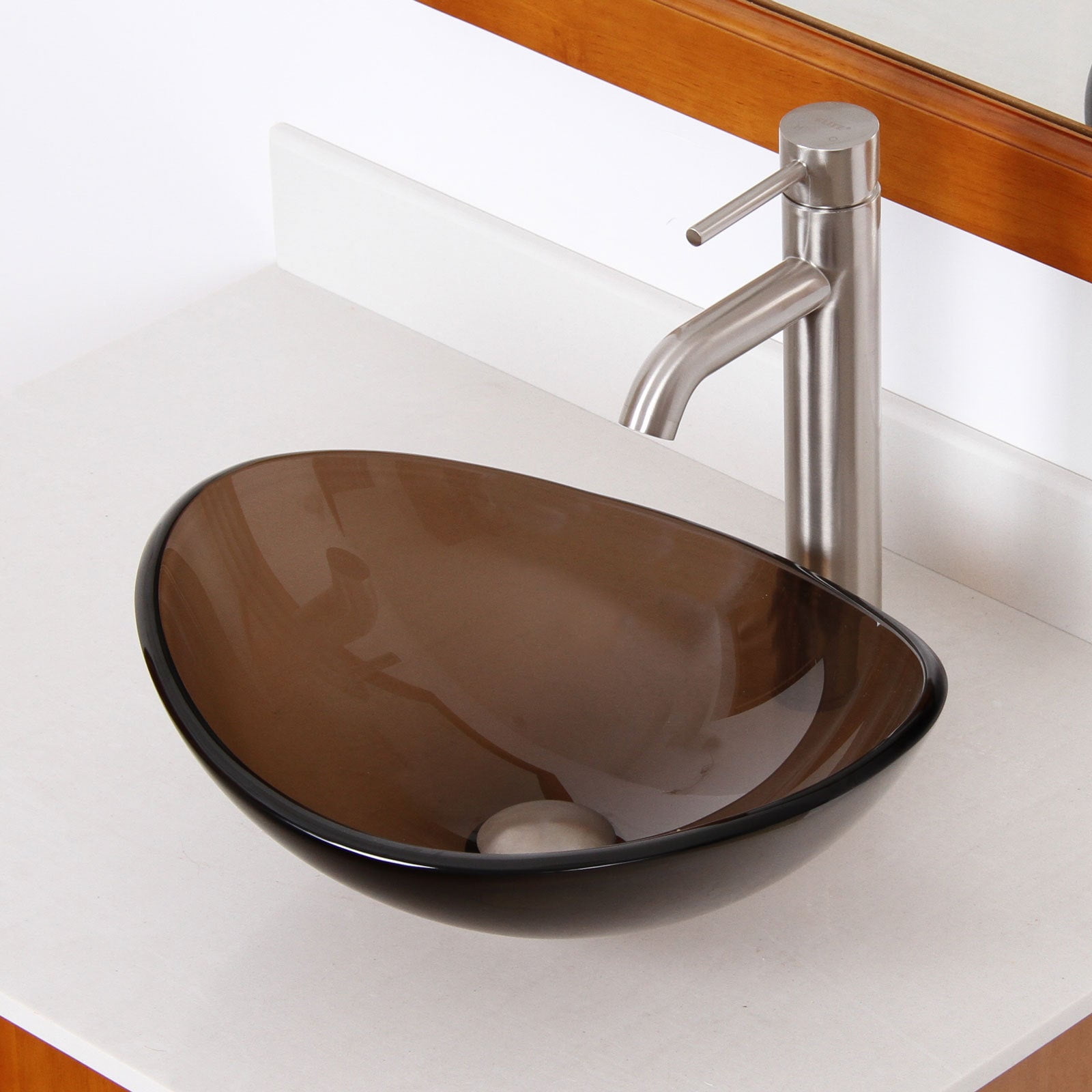 Elite 1417+F371023 Unique Oval Transparent Brown Tempered Glass