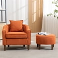 thumbnail image 2 of Upholstered Accent Chair with Ottoman Set, Mid Century Linen Single Sofa Chair with Curved Backrest, Comfy Living Room Chairs with Thick Seat Cushion for Reading Room, Bedoom, Office, Orange, 2 of 7