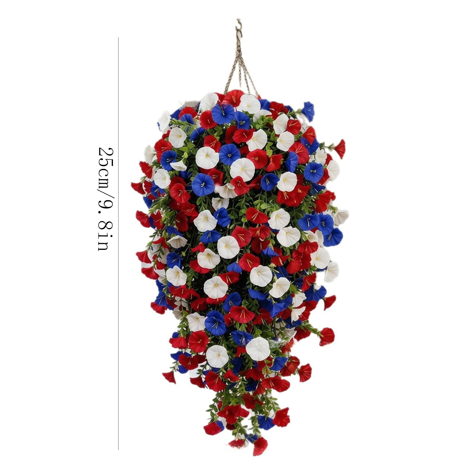 Red White and Blue Flowers Artificial Flowers, 4th of July Decorations Patriotic Artificial Flowers with Led Lights and Outdoor Hanging Morning Vines for Front Door Porch Decor Memorial Day, 9.8" A