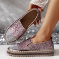 thumbnail image 3 of Women's Fashion Rhinestone Slip On Sneakers Comfortable Non Slip Walking Shoes Glitter Platform Loafers Pink Size 9.5, 3 of 6