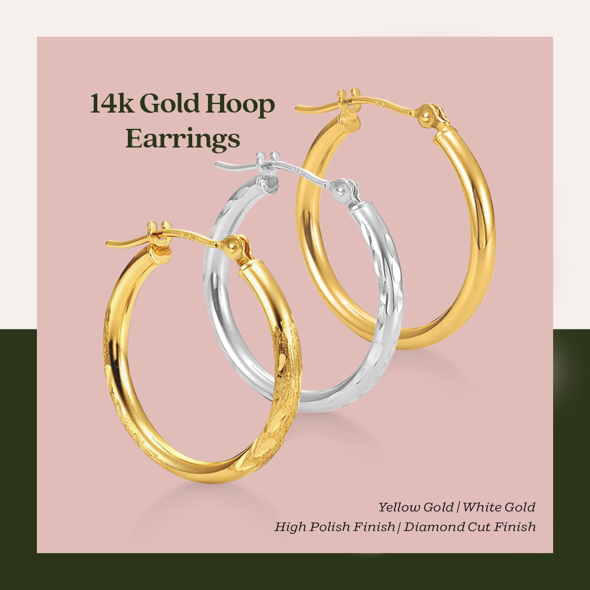 0.79 in x 0.1 in 14k Gold White Gold Satin & Diamond-cut 3mm Round Hoop Earrings 