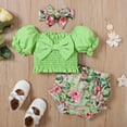 thumbnail image 2 of 12 Months Baby Girls Clothes 18 Months Girls 3PCS Summer Outfits Set Toddler Girls Bubble Sleeve Top Shorts Headband Set Green, 2 of 6