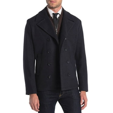 Michael Kors Double Breasted Wool Blend Peacoat Navy Heather (Large)