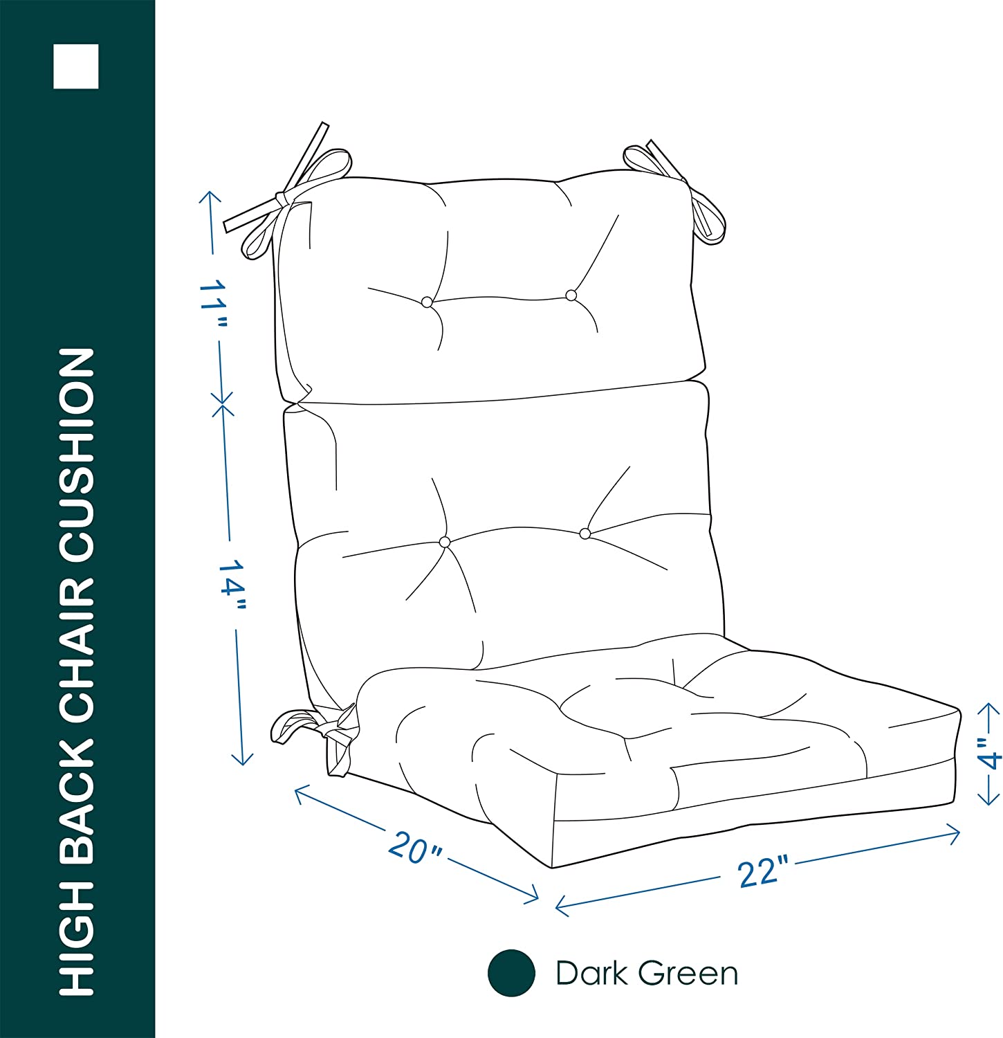 YOOZEKU Outdoor High Back Adirondack Rocking Chair Cushions set of 2,Waterproof Tufted Patio Seat Cushions for Outdoor Furniture with Ties,45x22 Inch, Dark Green