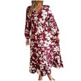 thumbnail image 2 of FcBaudy Robe à Manches Longues Col en V, Robes d'Été pour Femmes, Robes d'Hiver Décontractées Imprimées Taille Cintrée Robe à Manches Longues en Polyester pour Femmes, 2 of 7