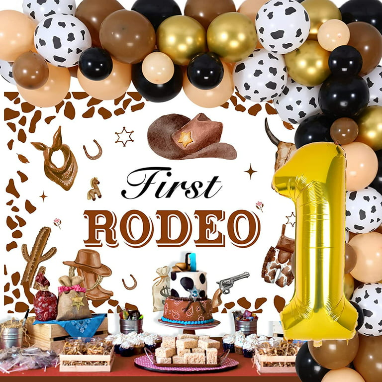 First Rodeo Birthday Party Decorations Boy, Western Cowboy Balloon Garland  Kit with First Rodeo Backdrop, Number 1 Foil Balloon, 1st Rodeo Birthday  Party Decorations 