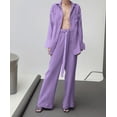 thumbnail image 3 of Yidarton 2022 European And American Autumn Crepe Pajamas Women's Lace-up Shirt Pyjamas Two-piece Solid Color Loose Household Clothing Can Be Worn Outside Purple S, 3 of 5