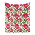 thumbnail image 1 of Poppy Flower Soft Flannel Fleece Blanket, Leaves and Petals Watercolors Bouquet Romance Inspiration Valentines Day, Cozy Plush for Indoor and Outdoor Use, 60" x 80", Green Pink Cream, by Ambesonne, 1 of 6