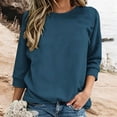 thumbnail image 2 of Womens Sweatshirt Dqueduo Women's Solid Color Loose 3/4 Sleeve Round Neck Sweatshirt – Casual All-Season Top Navy L, 2 of 6