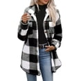 thumbnail image 3 of Casual Plaid Fuzzy Jackets for Women Collared Button Front Long Sleeve Oversized Loose Fit Outerwear, 3 of 9