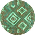 thumbnail image 1 of Ahgly Company Machine Washable Indoor Round Southwestern Turquoise Blue Country Area Rugs, 4' Round, 1 of 4