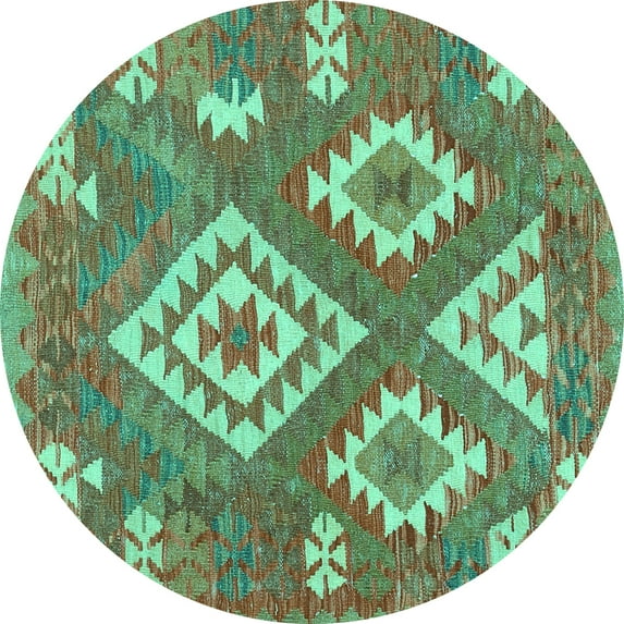 Ahgly Company Indoor Round Southwestern Turquoise Blue Country Area Rugs, 3' Round