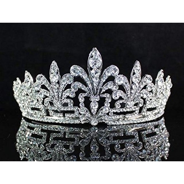 Corona de tiara de madreselva Spencer de cristal austriaco de color blanco transparente con peinetas para el cabello, velo, diadema, tocado, boda, fiesta, graduación, desfile nupcial T1536 Plata