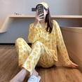 thumbnail image 3 of Pijama informal de manga larga para mujer, ropa de dormir, pantalón a cuadros, ropa de dormir con botones, conjunto de 2 piezas, traje de noche con bolsillo, 3 of 4
