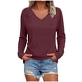 thumbnail image 3 of Horkkom Long Sleeve Shirts for Women Solid Color V Neck T Shirts Casual Loose Basic Tees L, 3 of 8